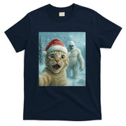 Funny Cat Santa Hat Yeti Christmas Snow Meme Cool Selfie T-Shirt