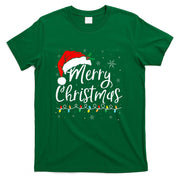 Merry Christmas Lights Santa Hat Xmas Family Matching Pajama T-Shirt