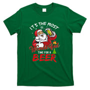 Funny Christmas Santa Claus Drinking Beer Wonderful Time T-Shirt
