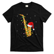 Saxophone Music Lover Xmas Lights Santa Saxophone Christmas T-Shirt