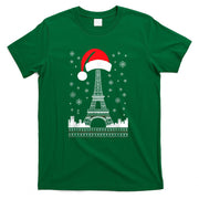 Eiffel Tower Santa Hat - Funny Vintage Paris Ugly Christmas T-Shirt
