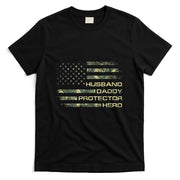 Husband Daddy Protector Hero Fathers Day Camo American Flag T-Shirt