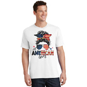 All American 4th Of July Messy Bun USA Flag T-Shirt