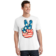 American Flag Peace Sign Hand 4th Of July Patriotic T-Shirt