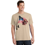 American USA Flag Fishing Pole T-Shirt