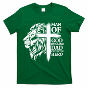 Man Of God Husband Daddy Protector Hero Dad Lion Jesus Cross T-Shirt