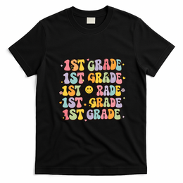 1st Grade Retro Floral Gift Teacher Students Back To School T-Shirt - Black