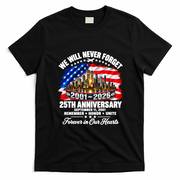 25th Anniversary September 11 2001 Memorial Day USA Flag T-Shirt - Black