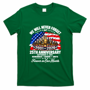 25th Anniversary September 11 2001 Memorial Day USA Flag T-Shirt - Irish Green
