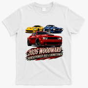 2026 Car Cruise Woodward Ave Hometown Horsepower Front & Back T-Shirt - White