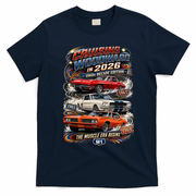 2026 Cruising Woodward — 1960s Decade Edition: The Muscle Era Begins T-Shirt - Navy Blue