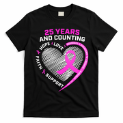25 Years And Counting Hope Love Breast Cancer T-Shirt - Black