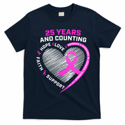 25 Years And Counting Hope Love Breast Cancer T-Shirt - Navy Blue