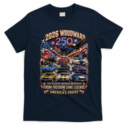 250 Years Of American Horsepower 2026 Woodward Cruising M1 T-Shirt - Navy Blue