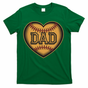 Father Heart With Baseball Design And Wooden Carving Text T-Shirt