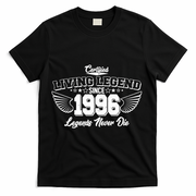 30th Birthday Certified Living Legend Since 1996 Legends Never Die Vintage Wings T-Shirt - Black