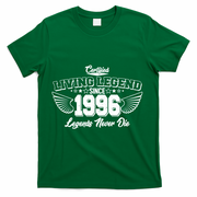 30th Birthday Certified Living Legend Since 1996 Legends Never Die Vintage Wings T-Shirt - Green