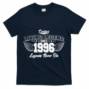 30th Birthday Certified Living Legend Since 1996 Legends Never Die Vintage Wings T-Shirt - Navy