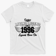 30th Birthday Certified Living Legend Since 1996 Legends Never Die Vintage Wings T-Shirt - White