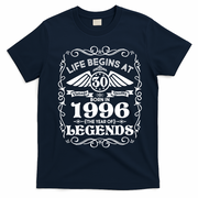 30th Birthday Life Begins At 30 Born In 1996 The Year Of Legends T-Shirt - Navy Blue