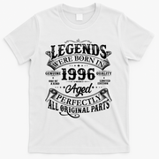 30th Birthday Legends Were Born In 1996 Age Perfectly Vintage Scroll  T-Shirt - White