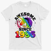 30th Birthday Rainbow Unicorn Awesome Since 1996 T-Shirt - White