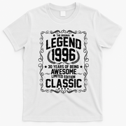 30th Birthday The Original Legend 1996 Awesome Classic  T-Shirt - White