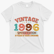 30th Birthday Vintage 1996 Limited Edition 30 Years Of Being Awesome T-Shirt - White