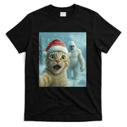 Funny Cat Santa Hat Yeti Christmas Snow Meme Cool Selfie T-Shirt
