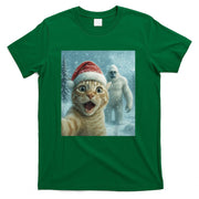 Funny Cat Santa Hat Yeti Christmas Snow Meme Cool Selfie T-Shirt