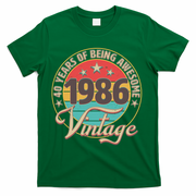 40th Birthday 40 Years Of Being Awesome 1986 Vintage  T-Shirt - Green