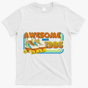 40th Birthday Awesome Since 1986 Retro Roller Skates  T-Shirt - White