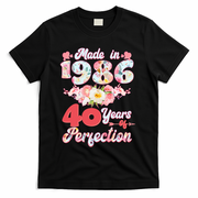 40th Birthday Floral Made In 1986 40 Years Of Perfection T-Shirt - Black