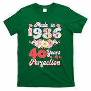 40th Birthday Floral Made In 1986 40 Years Of Perfection T-Shirt - Green