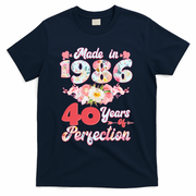 40th Birthday Floral Made In 1986 40 Years Of Perfection T-Shirt - Navy