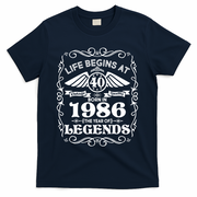 40th Birthday Life Begins At 40 Born In 1986 The Year Of Legends T-Shirt - Navy