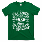 40th Birthday Legends Were Born In 1986 Age Perfectly Vintage Scroll  T-Shirt - Green