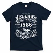 40th Birthday Legends Were Born In 1986 Age Perfectly Vintage Scroll  T-Shirt - Navy