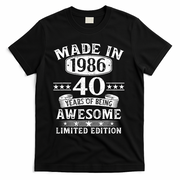 40th Birthday Made In 1986 40 Years Of Being Awesome Limited Edition T-Shirt - Black