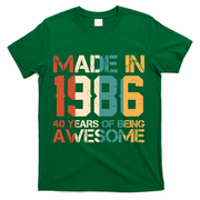40th Birthday Made In 1986 40 Years Of Being Awesome T-Shirt - Green