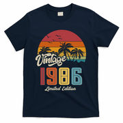 40th Birthday Retro Vintage 1986 Tropical Palm Trees T-Shirt - Navy