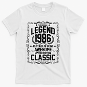 40th Birthday The Original Legend 1986 Awesome Classic  T-Shirt - White