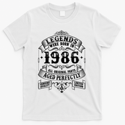 40th Birthday Vintage Scroll Border Legends Were Born Age Perfectly 1986 T-Shirt - White