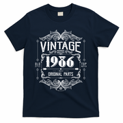 40th Birthday Vintage 1986 Old Style Top Notch Mostly Original Parts Whiskey Label T-Shirt - Navy