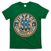 40th Birthday Vintage 1986 All Original Parts Shield Emblem  T-Shirt - Green