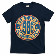 40th Birthday Vintage 1986 All Original Parts Shield Emblem  T-Shirt - Navy