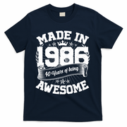 40th Birthday Vintage Crown Made In 1986 40 Years Of Being Awesome T-Shirt - Navy