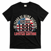 40th Birthday Vintage 1986 Limited Edition Years Of Being Awesome USA Flag  T-Shirt - Black