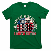 40th Birthday Vintage 1986 Limited Edition Years Of Being Awesome USA Flag  T-Shirt - Green