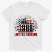 40th Birthday Vintage 1986 Limited Edition Years Of Being Awesome USA Flag  T-Shirt - White
